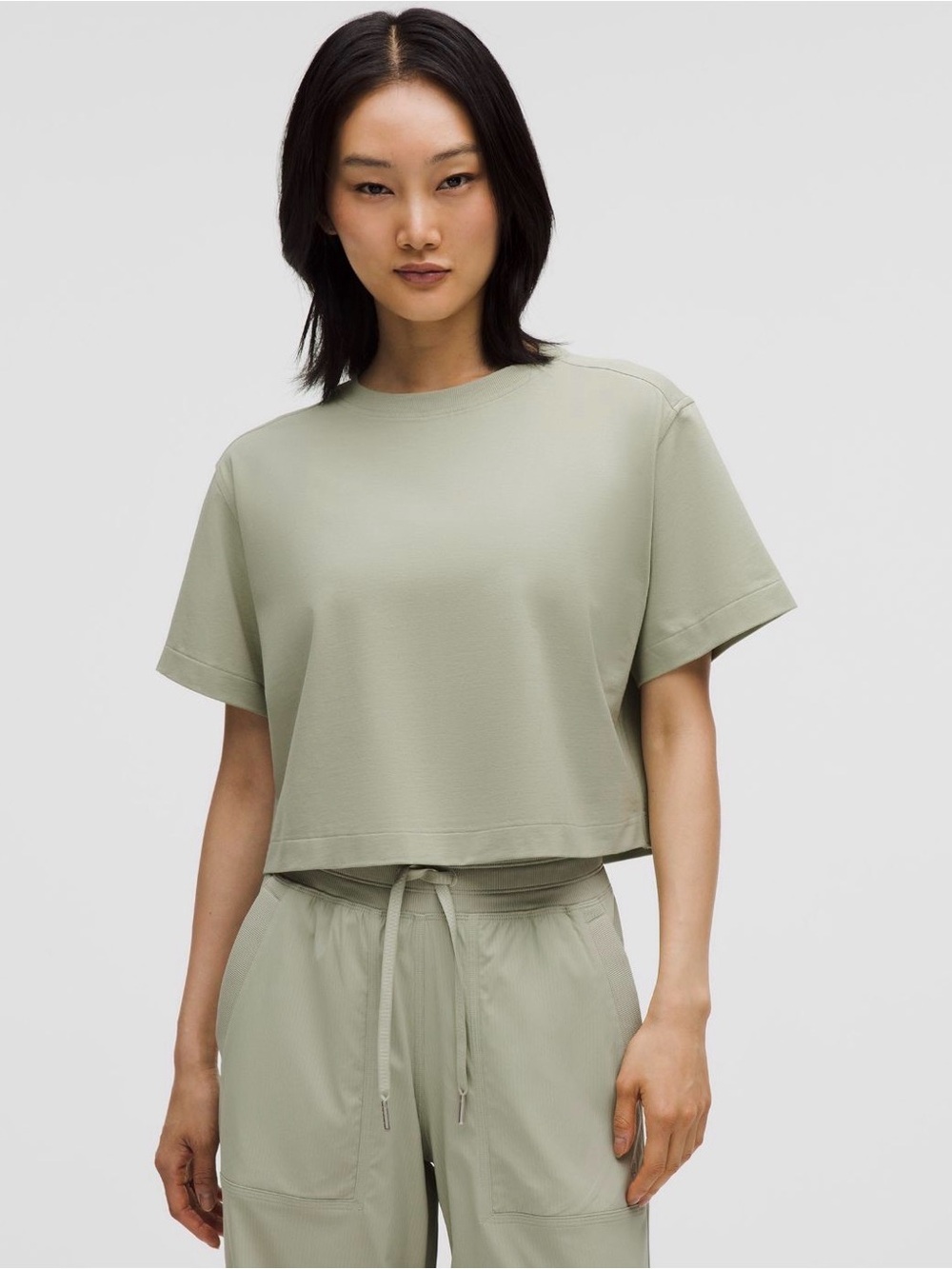 Lululemon All Yours Cropped Tee in Fog Green